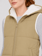 YUCOLEN Women's Reversible Puffer Fleece Lined Hooded Vest in Khaki
