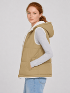 YUCOLEN Women's Reversible Puffer Fleece Lined Hooded Vest in Khaki
