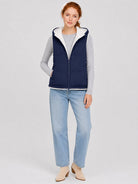 YUCOLEN Women's Reversible Puffer Fleece Lined Hooded Vest in Navy
