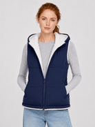YUCOLEN Women's Reversible Puffer Fleece Lined Hooded Vest in Navy