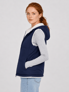 YUCOLEN Women's Reversible Puffer Fleece Lined Hooded Vest in Navy