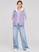 YUCOLEN Women's Reversible Puffer Fleece Lined Hooded Vest in Taro Purple