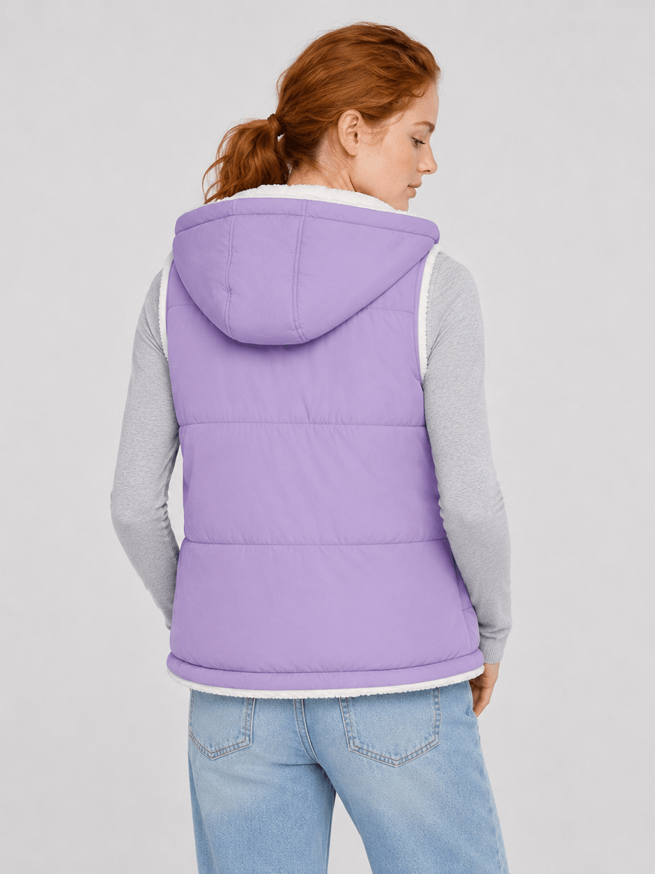 YUCOLEN Women's Reversible Puffer Fleece Lined Hooded Vest in Taro Purple