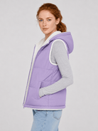 YUCOLEN Women's Reversible Puffer Fleece Lined Hooded Vest in Taro Purple