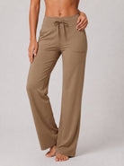 YUCOLEN Women's Straight Leg Yoga Pants High Waisted Performance Trousers with Pockets in Cocoa color