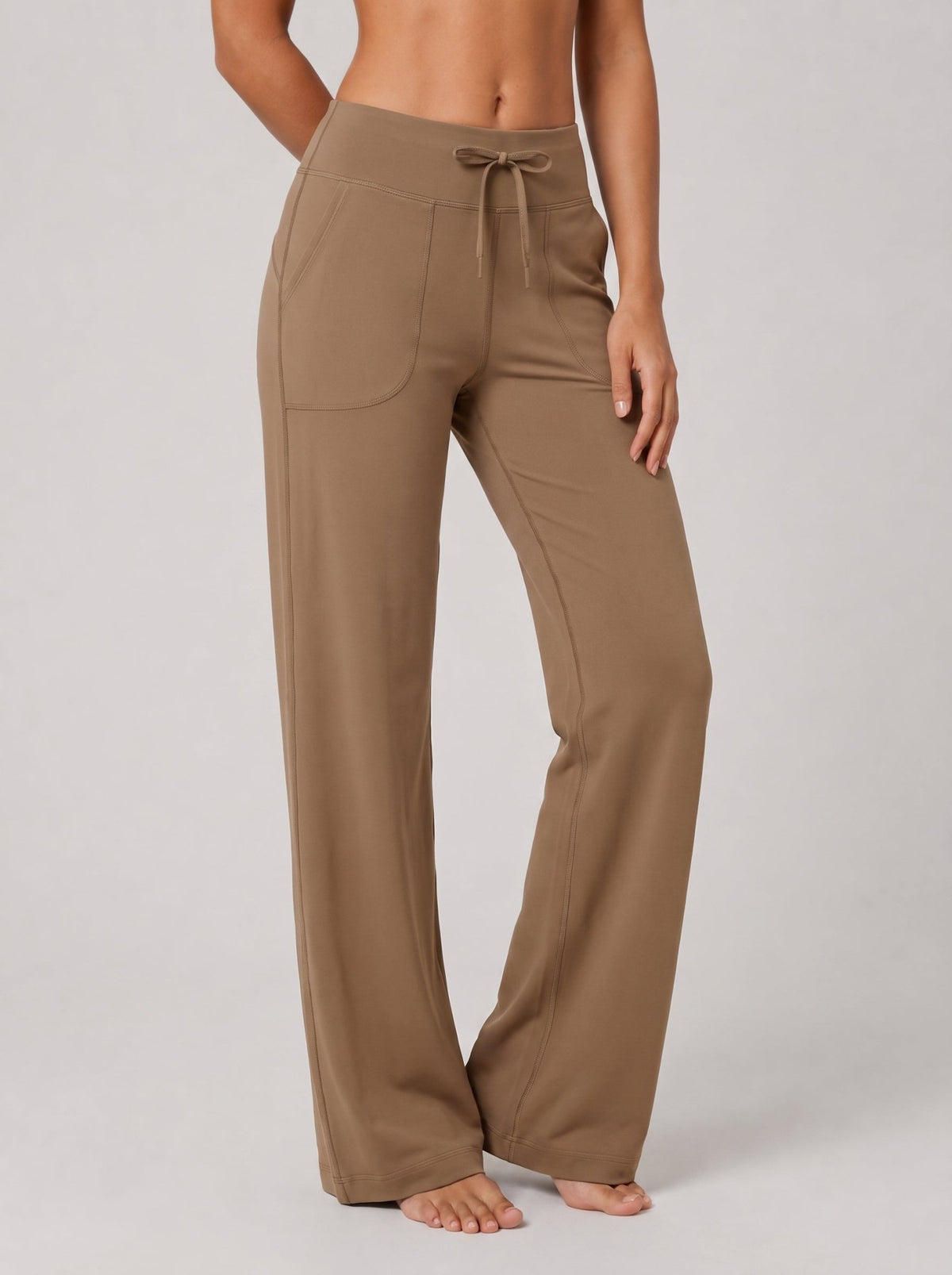 YUCOLEN Women's Straight Leg Yoga Pants High Waisted Performance Trousers with Pockets in Cocoa color