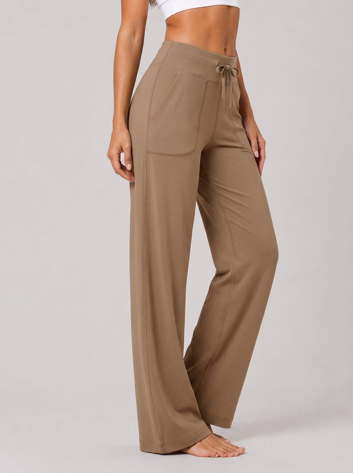 YUCOLEN Women's Straight Leg Yoga Pants High Waisted Performance Trousers with Pockets in Cocoa color