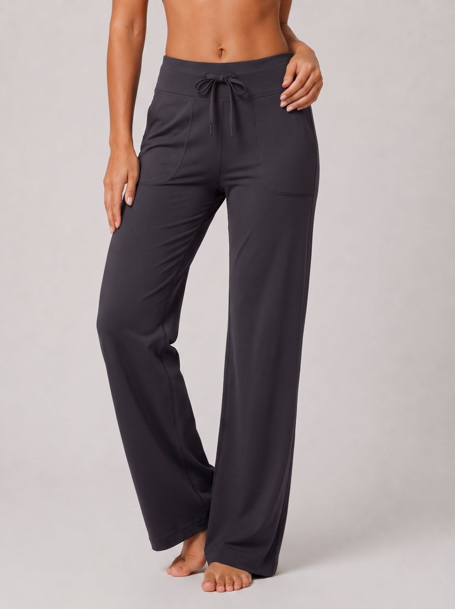 YUCOLEN Women's Straight Leg Yoga Pants High Waisted Performance Trousers with Pockets in Grey