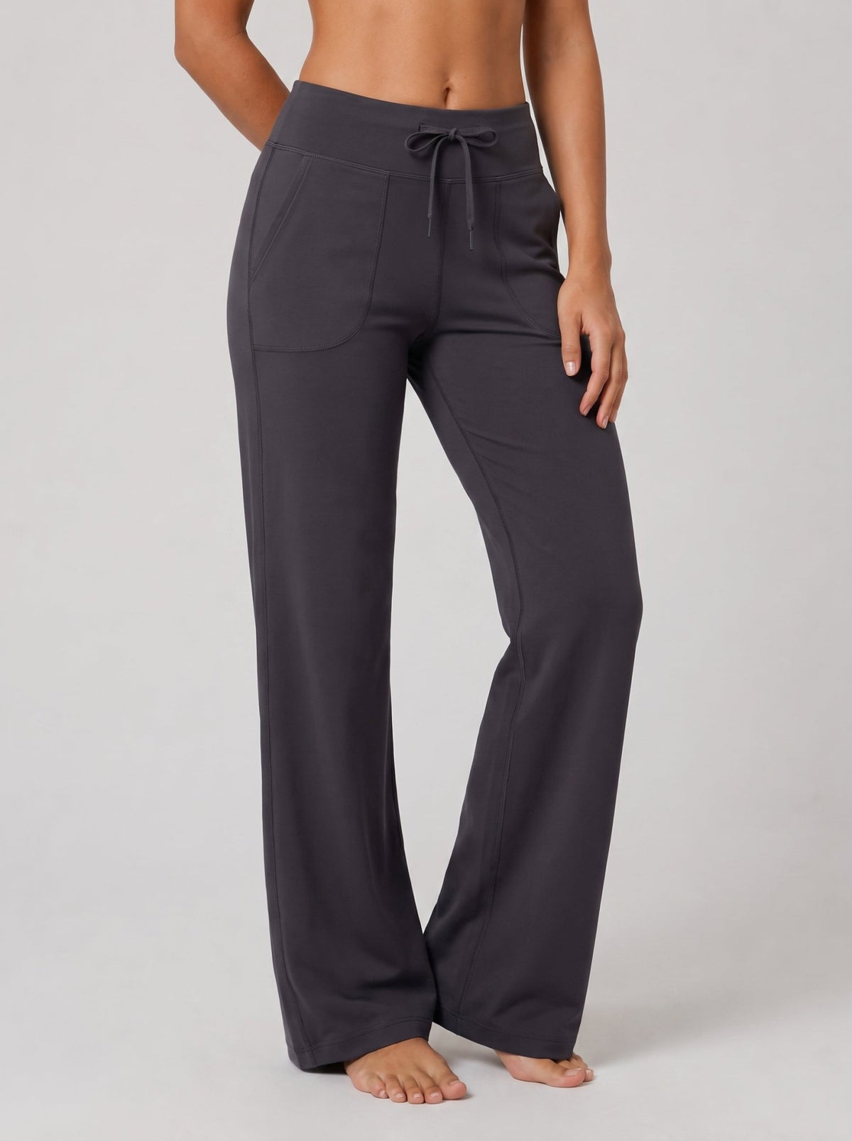 YUCOLEN Women's Straight Leg Yoga Pants High Waisted Performance Trousers with Pockets in Grey