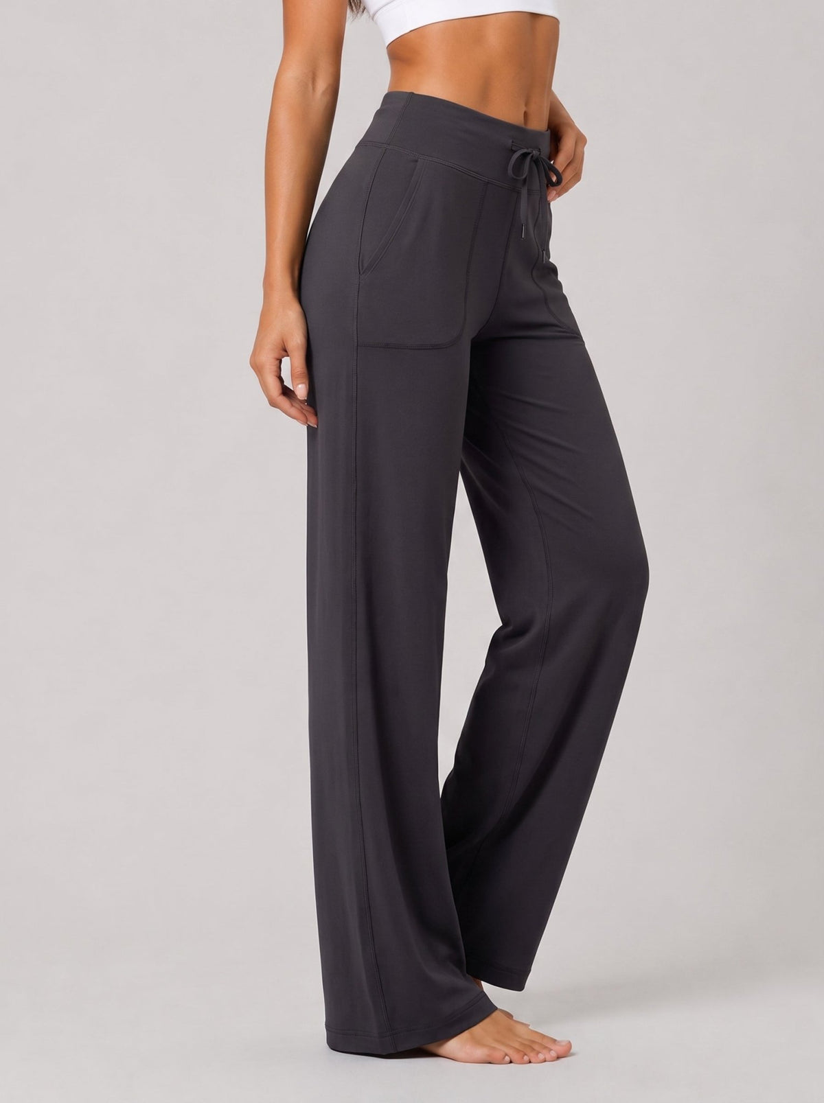 YUCOLEN Women's Straight Leg Yoga Pants High Waisted Performance Trousers with Pockets in Grey