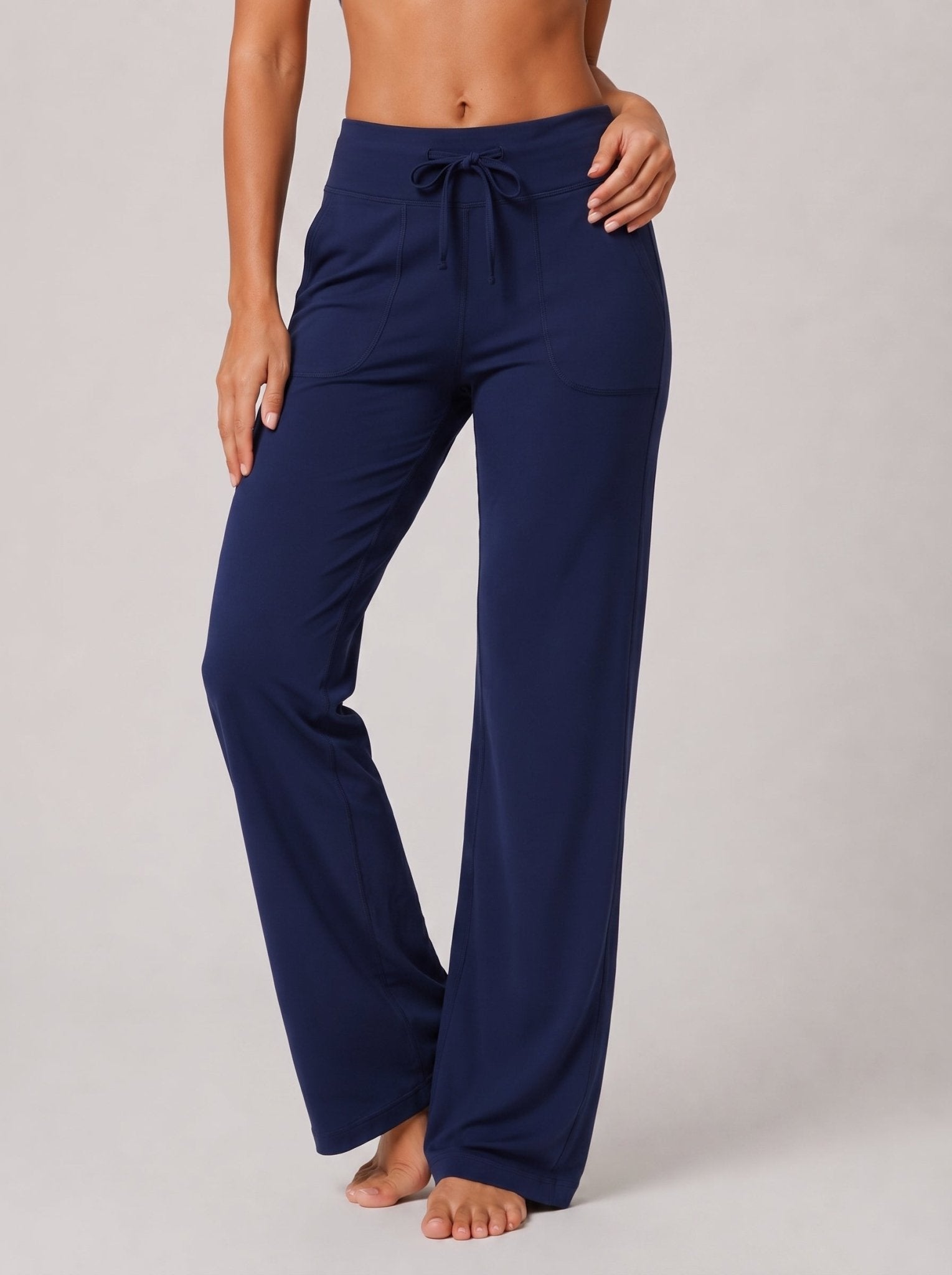 YUCOLEN Women's Straight Leg Yoga Pants High Waisted Performance Trousers with Pockets in Navy blue