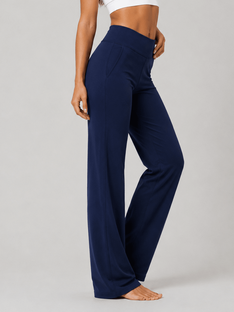 YUCOLEN Women's Straight Leg Yoga Pants High Waisted Performance Trousers with Pockets in Navy blue