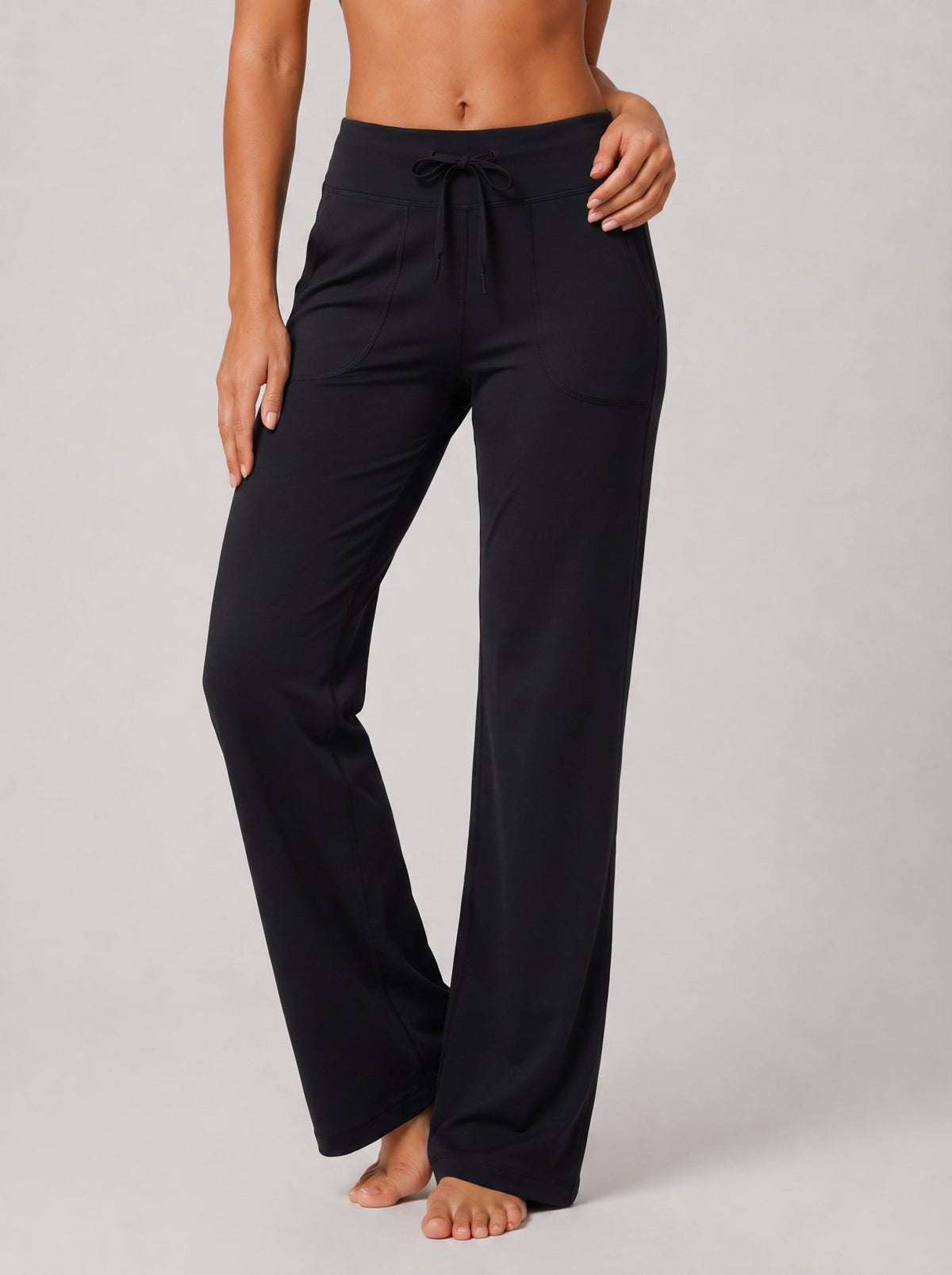 YUCOLEN Women's Straight Leg Yoga Pants High Waisted Performance Trousers with Pockets in Black