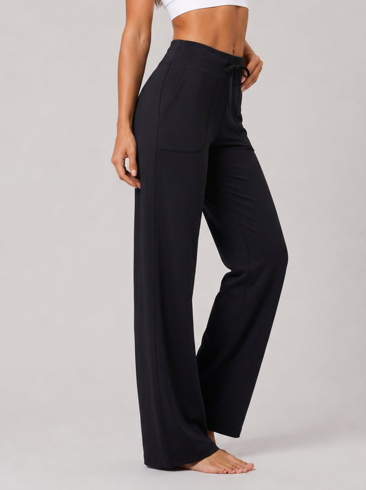 YUCOLEN Women's Straight Leg Yoga Pants High Waisted Performance Trousers with Pockets in Black