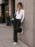 YUCOLEN Women's Straight Leg Yoga Pants High Waisted Performance Trousers with Pockets in Black