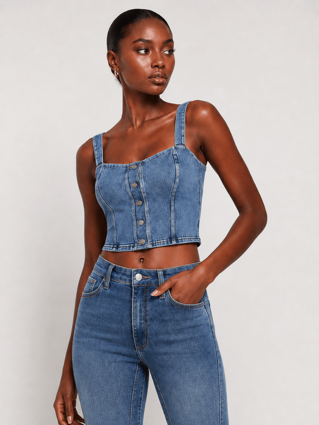 YUCOLEN Women's Stretchy Flare Jeans Slim Fit Bootcut Denim Pants in Medium Blue