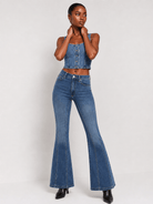 YUCOLEN Women's Stretchy Flare Jeans Slim Fit Bootcut Denim Pants in Medium Blue