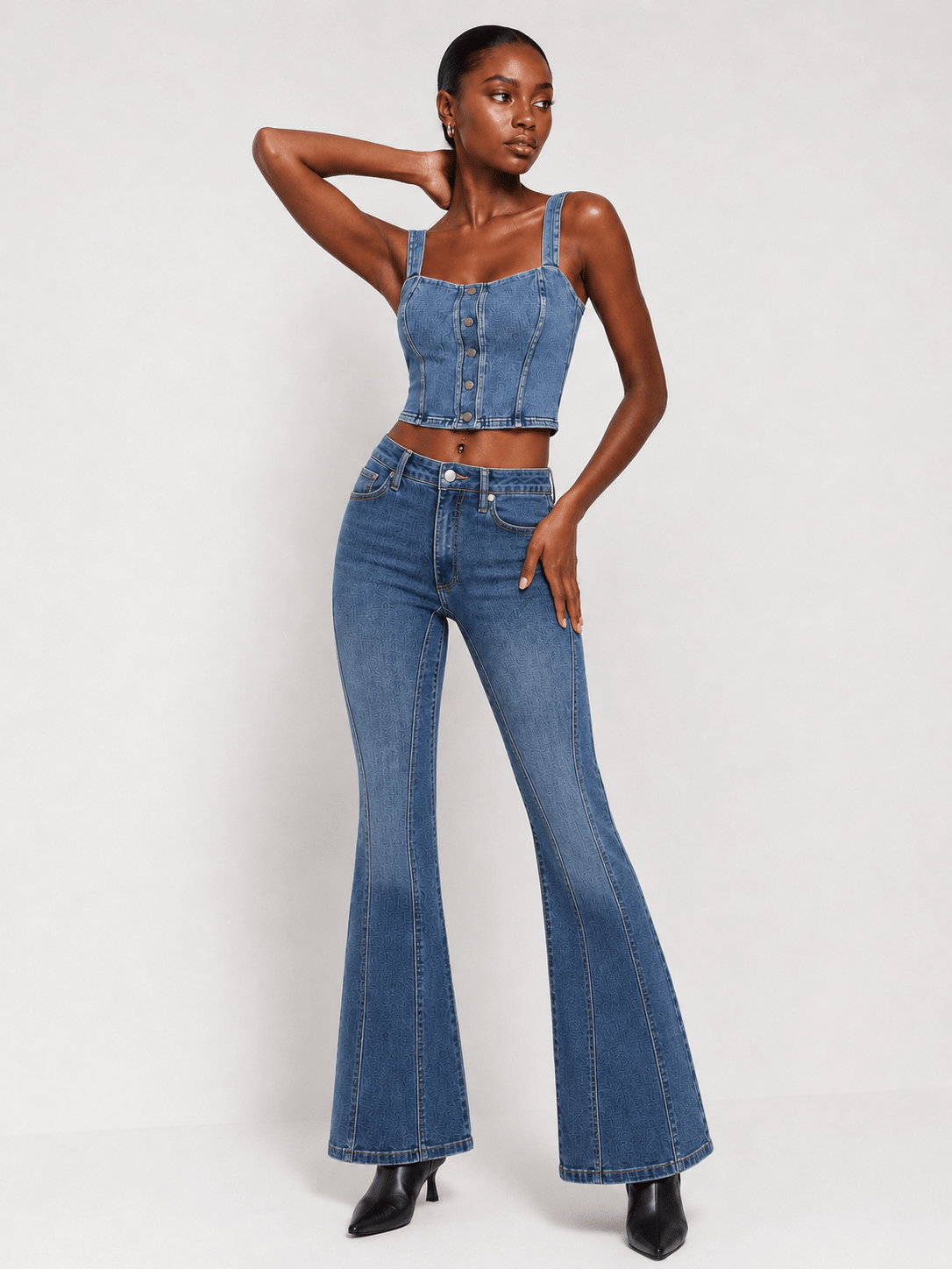 YUCOLEN Women's Stretchy Flare Jeans Slim Fit Bootcut Denim Pants in Medium Blue