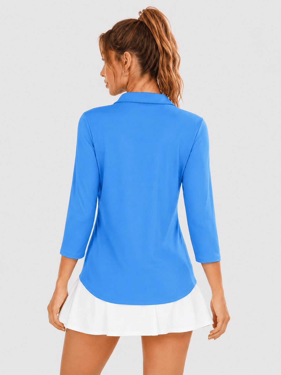 YUCOLEN Women's 3/4 Sleeve Polo Shirt UPF 50+ Sun Protection V Neck Golf Top in Azure