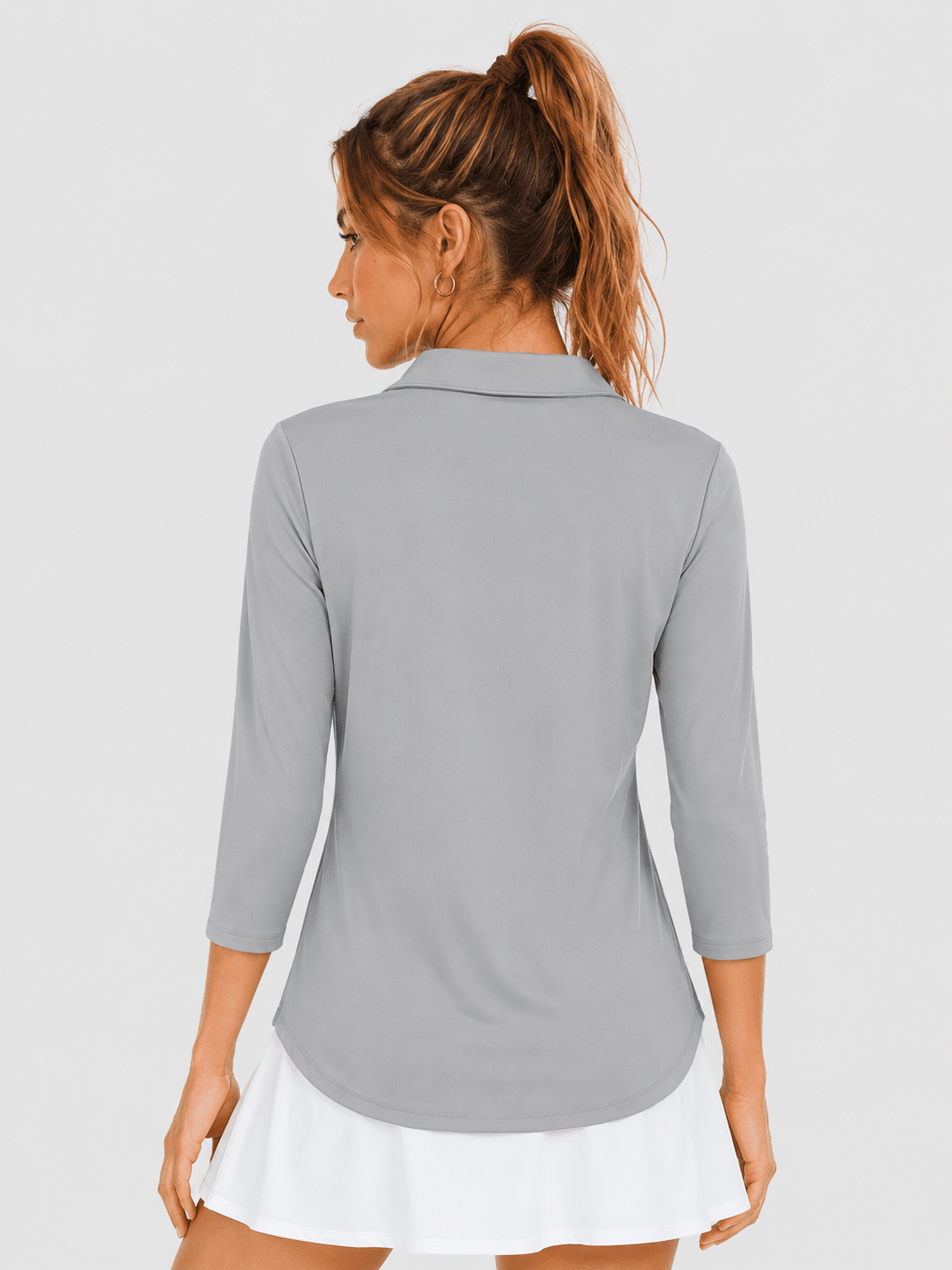 YUCOLEN Women's 3/4 Sleeve Polo Shirt UPF 50+ Sun Protection V Neck Golf Top in Light Gray