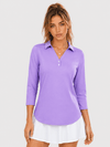 YUCOLEN Women's 3/4 Sleeve Polo Shirt UPF 50+ Sun Protection V Neck Golf Top in Light Purple