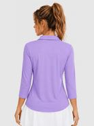 YUCOLEN Women's 3/4 Sleeve Polo Shirt UPF 50+ Sun Protection V Neck Golf Top in Light Purple