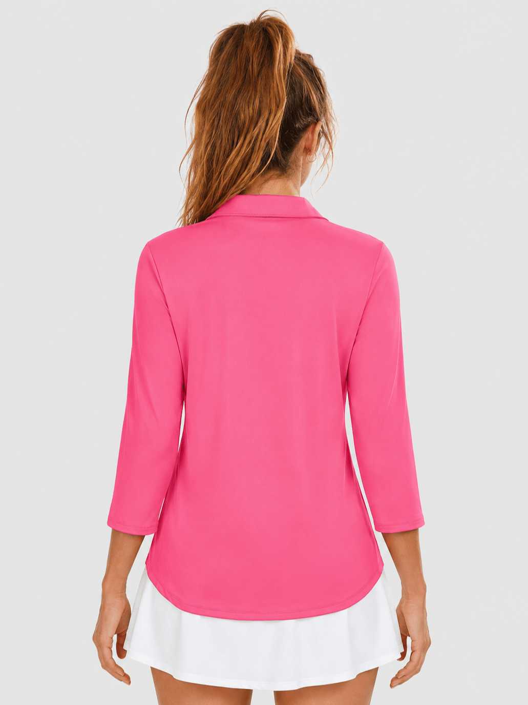 YUCOLEN Women's 3/4 Sleeve Polo Shirt UPF 50+ Sun Protection V Neck Golf Top in Rose Red
