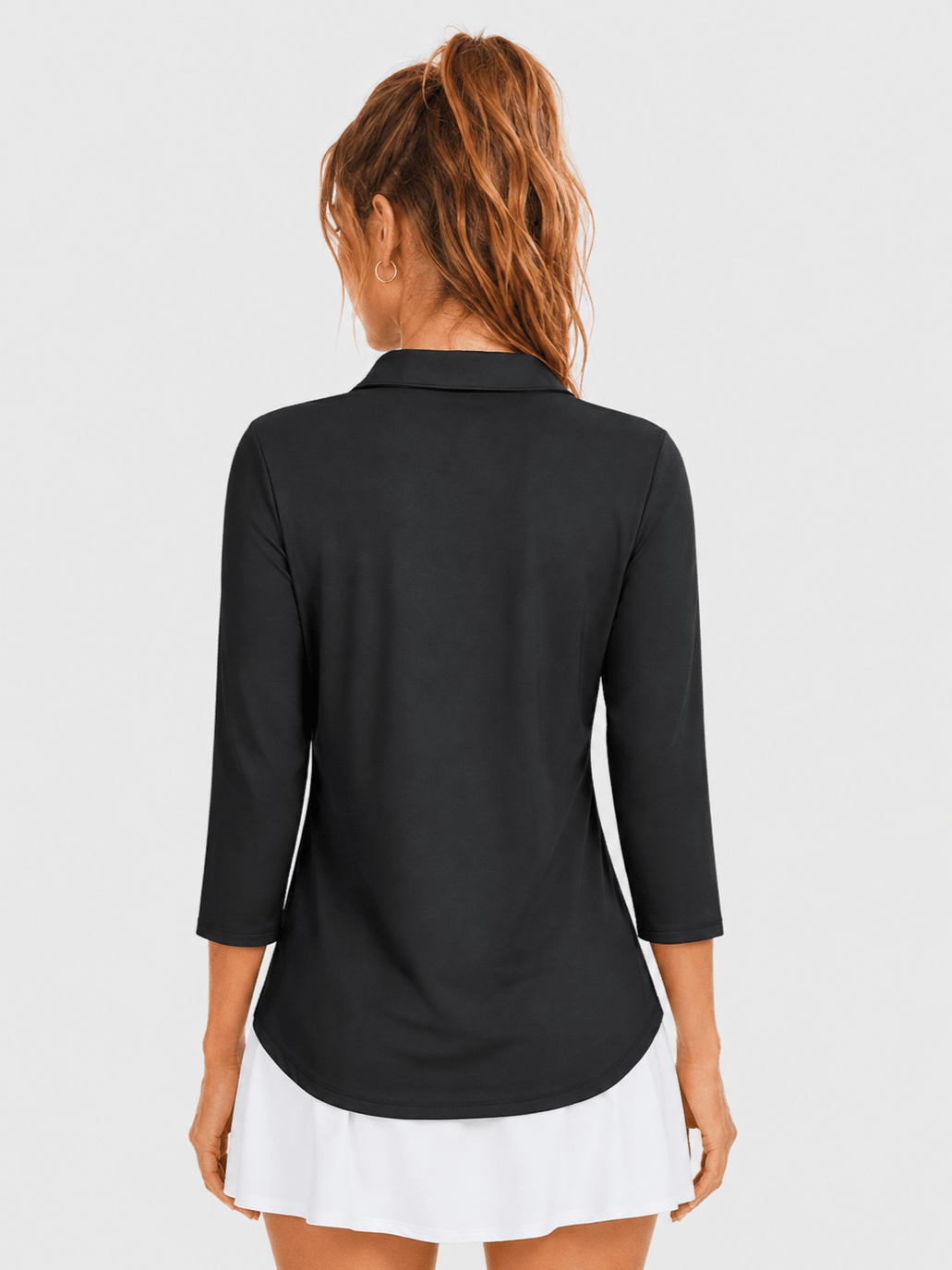 YUCOLEN Women's 3/4 Sleeve Polo Shirt UPF 50+ Sun Protection V Neck Golf Top in Black
