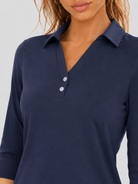 YUCOLEN Women's 3/4 Sleeve Polo Shirt UPF 50+ Sun Protection V Neck Golf Top in Navy
