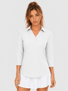YUCOLEN Women's 3/4 Sleeve Polo Shirt UPF 50+ Sun Protection V Neck Golf Top in White