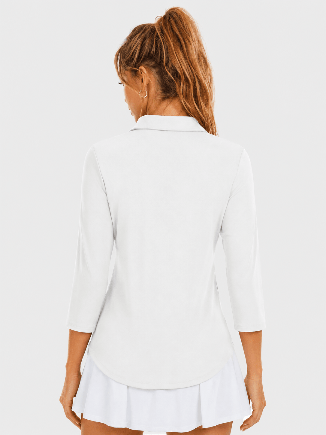 YUCOLEN Women's 3/4 Sleeve Polo Shirt UPF 50+ Sun Protection V Neck Golf Top in White