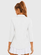 YUCOLEN Women's 3/4 Sleeve Polo Shirt UPF 50+ Sun Protection V Neck Golf Top in White