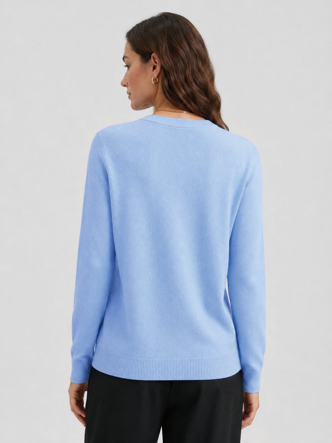 YUCOLEN Women's V Neck Lightweight Sweater Soft Artificial Wool Blend Pullover Top in Light Blue