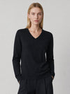 YUCOLEN Women's V Neck Lightweight Sweater Soft Artificial Wool Blend Pullover Top in Black