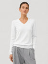 YUCOLEN Women's V Neck Lightweight Sweater Soft Artificial Wool Blend Pullover Top in White