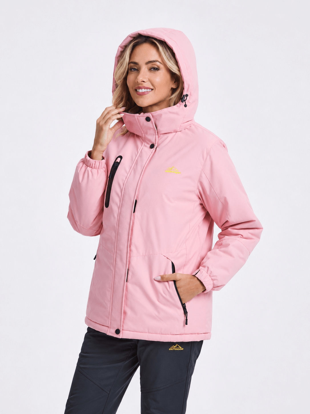 YUCOLEN Women's Waterproof Ski Jacket Fleece Lined Insulated Winter Snow Coat with 5 Pockets in Pink