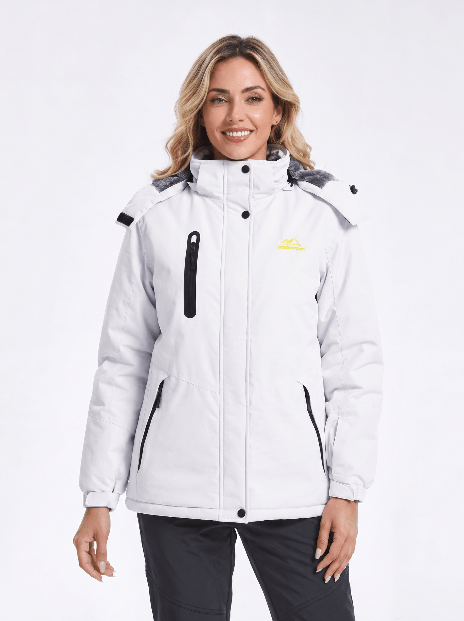 YUCOLEN Women's Waterproof Ski Jacket Fleece Lined Insulated Winter Snow Coat with 5 Pockets in White