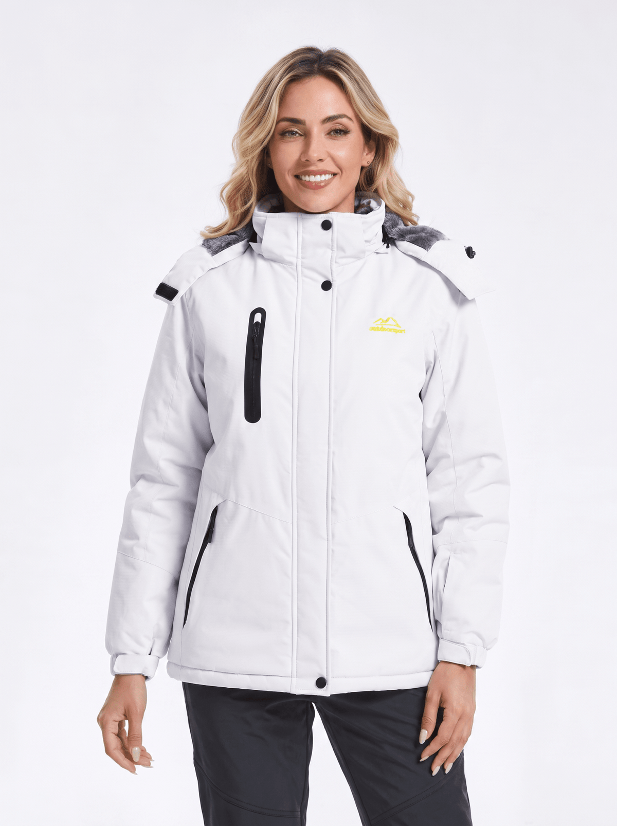 YUCOLEN Women's Waterproof Ski Jacket Fleece Lined Insulated Winter Snow Coat with 5 Pockets in White