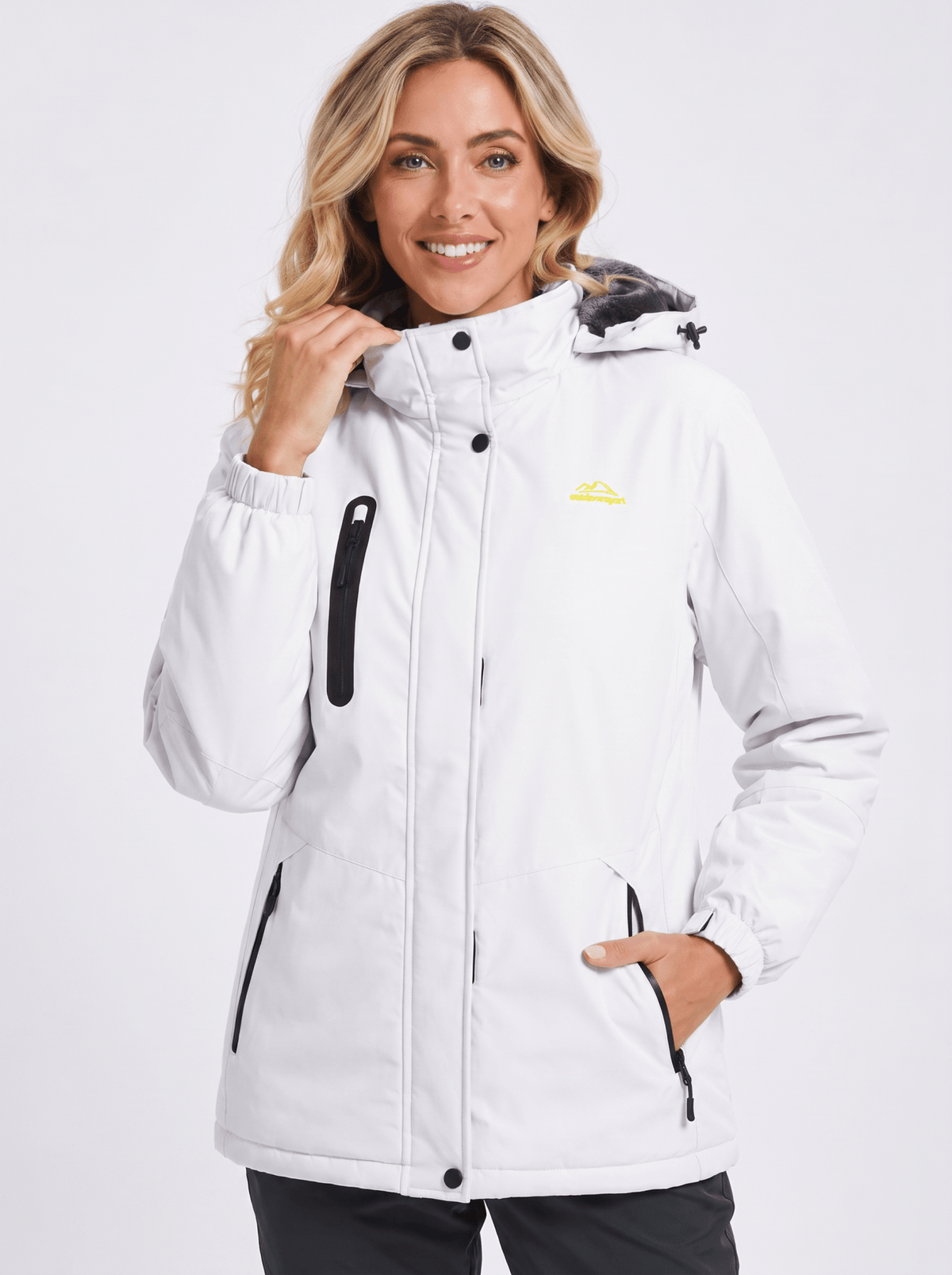 YUCOLEN Women's Waterproof Ski Jacket Fleece Lined Insulated Winter Snow Coat with 5 Pockets in White