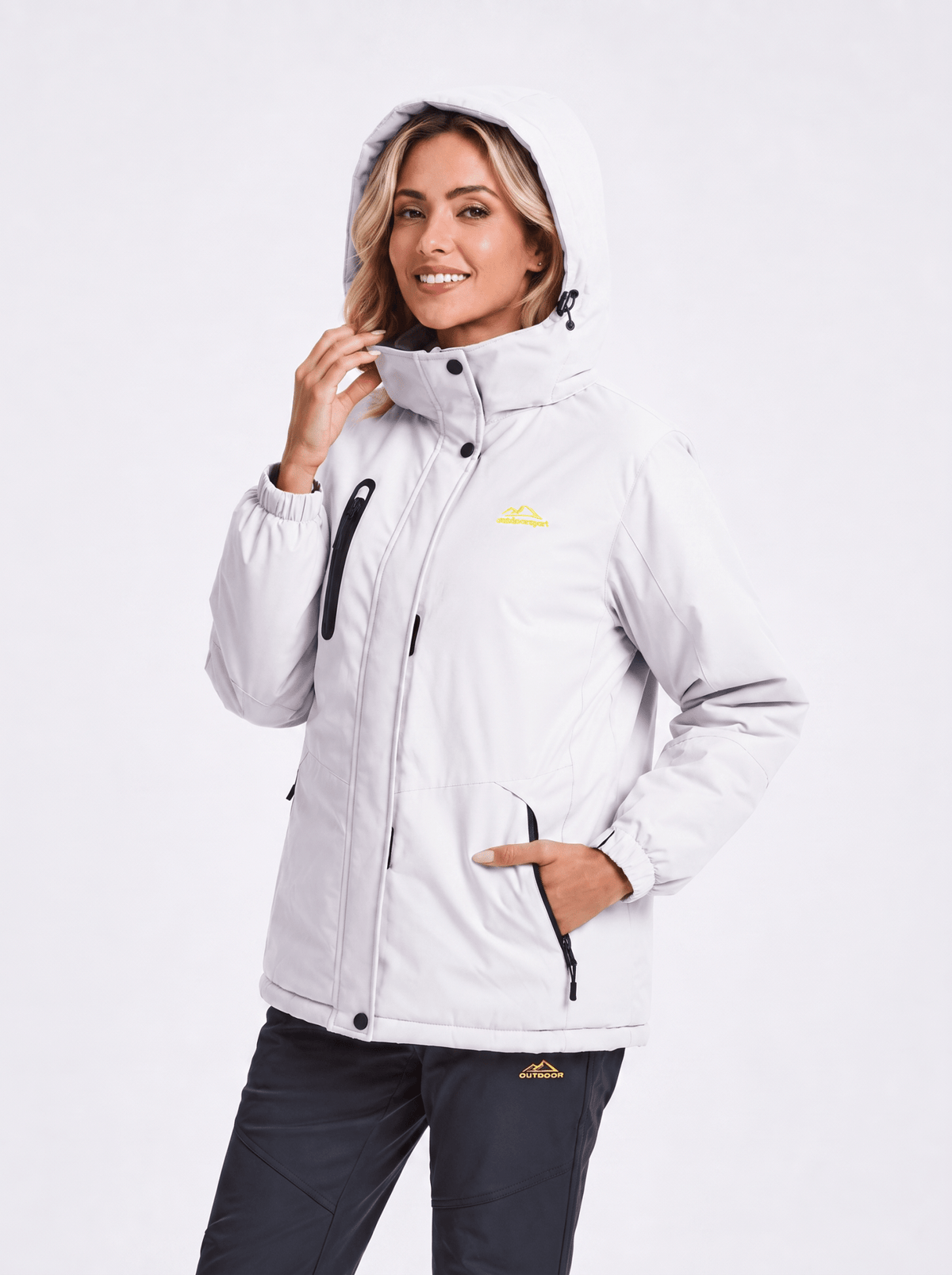 YUCOLEN Women's Waterproof Ski Jacket Fleece Lined Insulated Winter Snow Coat with 5 Pockets in White