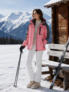 YUCOLEN Women's Waterproof Ski Jacket Fleece Lined Insulated Snow Coat with Detachable Hood in Blue Black