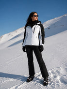 YUCOLEN Women's Waterproof Ski Jacket Fleece Lined Insulated Snow Coat with Detachable Hood in white Black