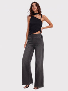 YUCOLEN Women's Wide Leg Jeans Stretchy High Waist Tummy Control Trousers in Dark Gray