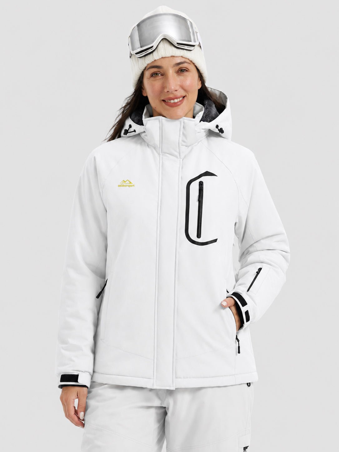 YUCOLEN Women's Windproof Ski Jacket Warm Fleece Lined Winter Snow Coat in White