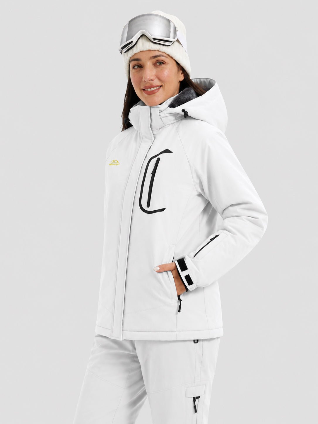 YUCOLEN Women's Windproof Ski Jacket Warm Fleece Lined Winter Snow Coat in White
