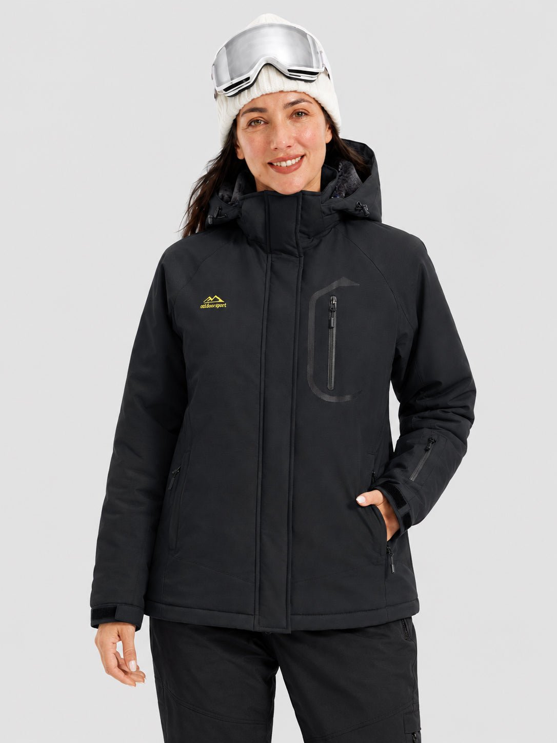 YUCOLEN Women's Windproof Ski Jacket Warm Fleece Lined Winter Snow Coat in Black