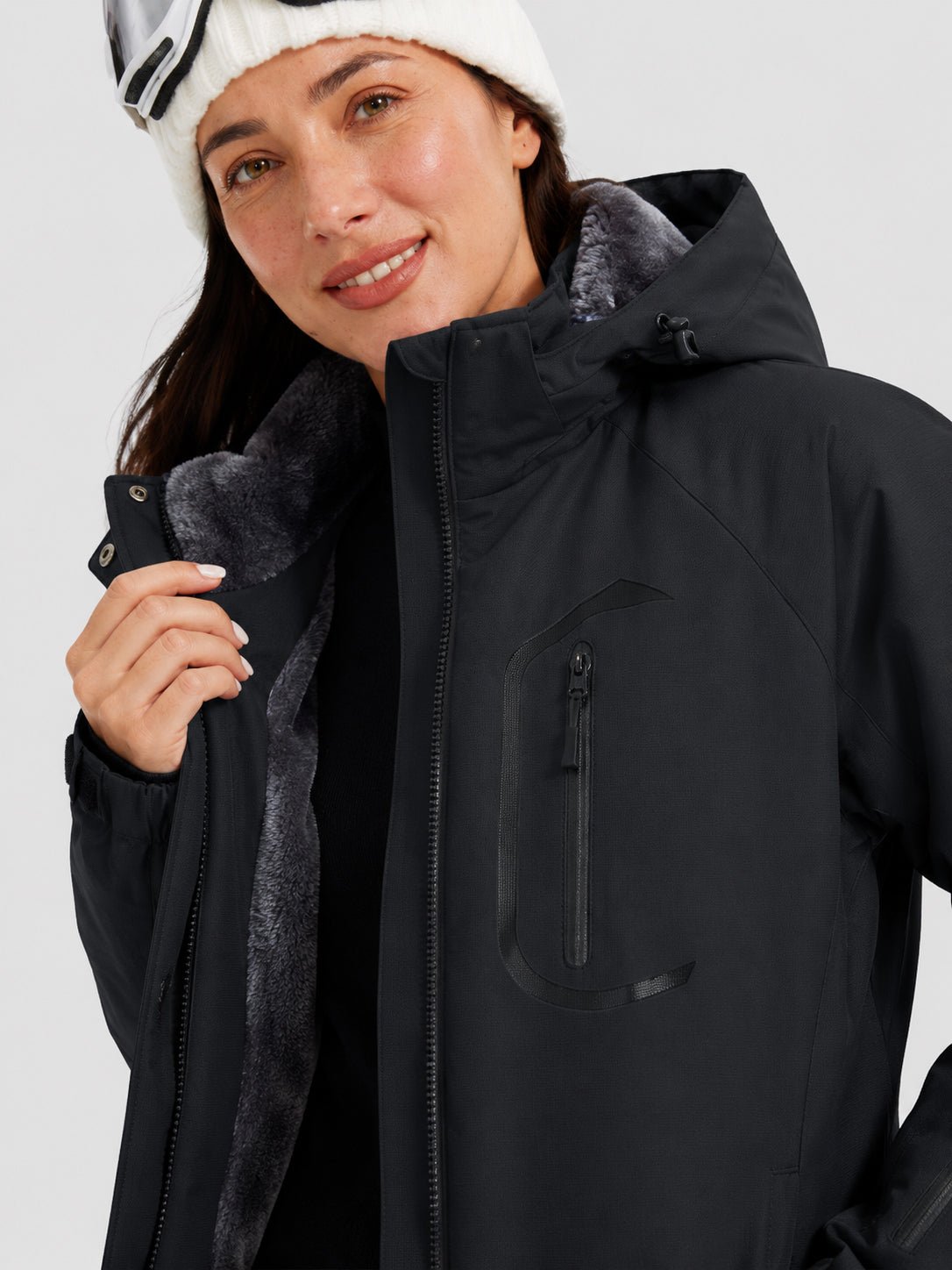 YUCOLEN Women's Windproof Ski Jacket Warm Fleece Lined Winter Snow Coat in Black